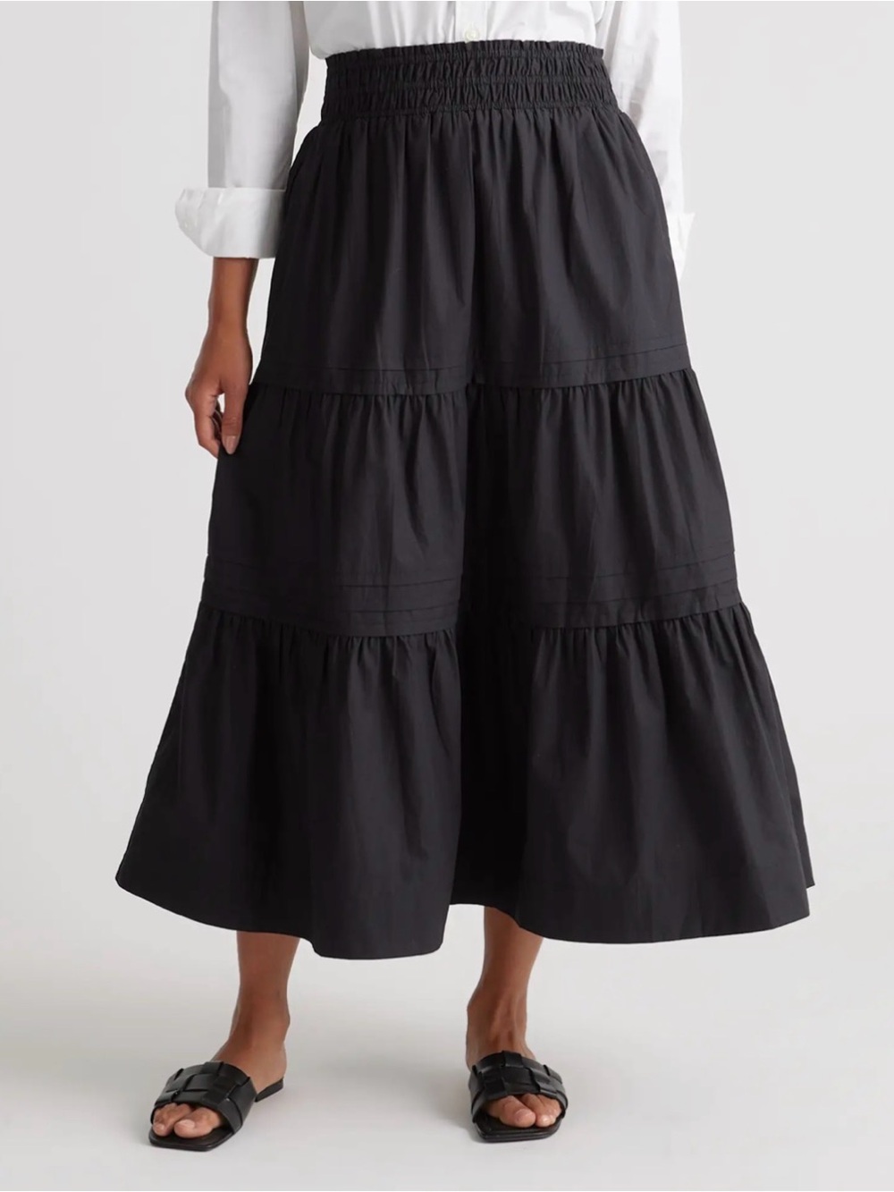 Quince Tiered Black Maxi Skirt with Smocked Waist size S - Picture 3 of 7